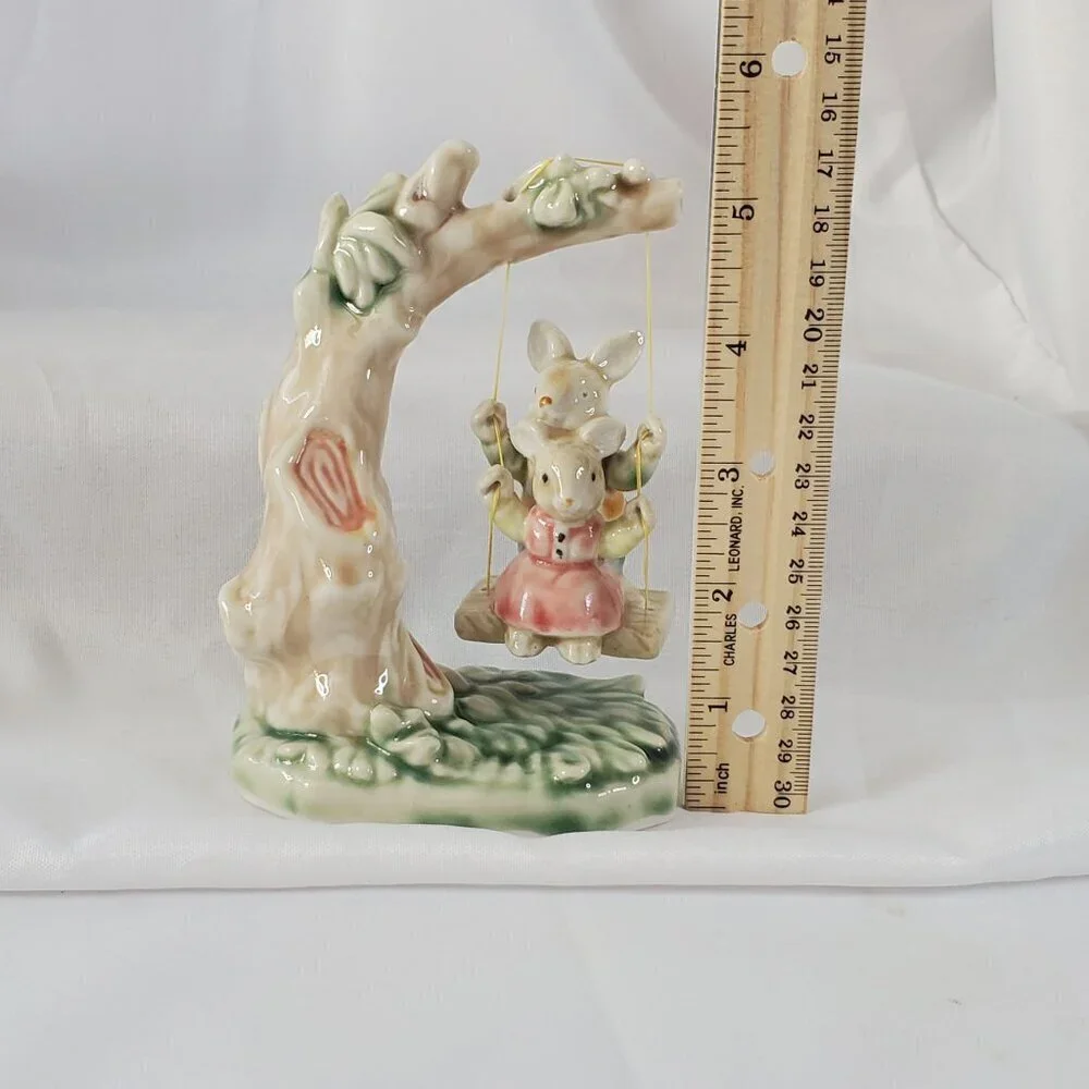 Tales of Bunny Hollow Ceramic Young Bunnies Tree Swing VTG 1993 Albert E Price